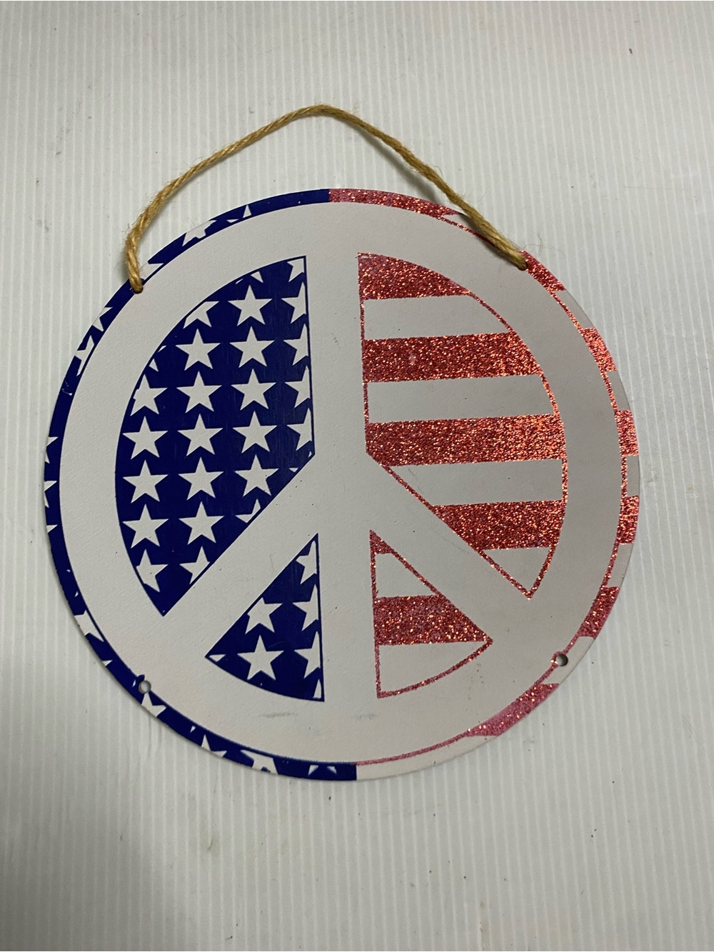 Patriotic wooden Peace Sign Hanging Décor - Red white & Blue small